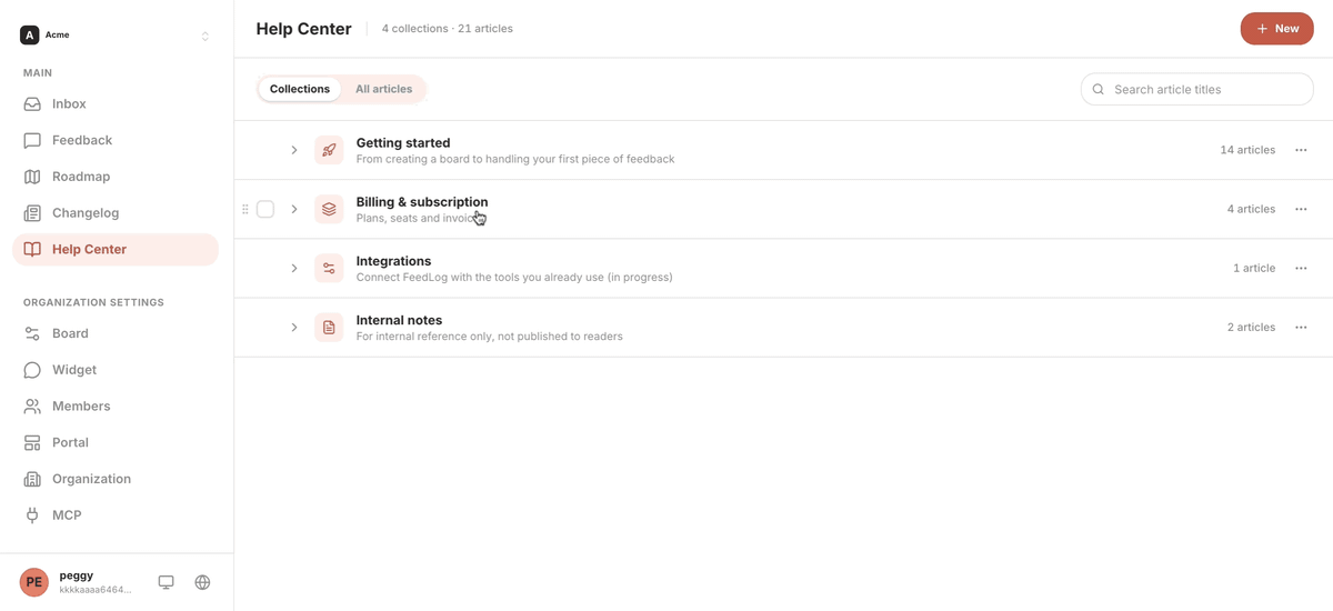 FeedLog Help Center used by the Agent