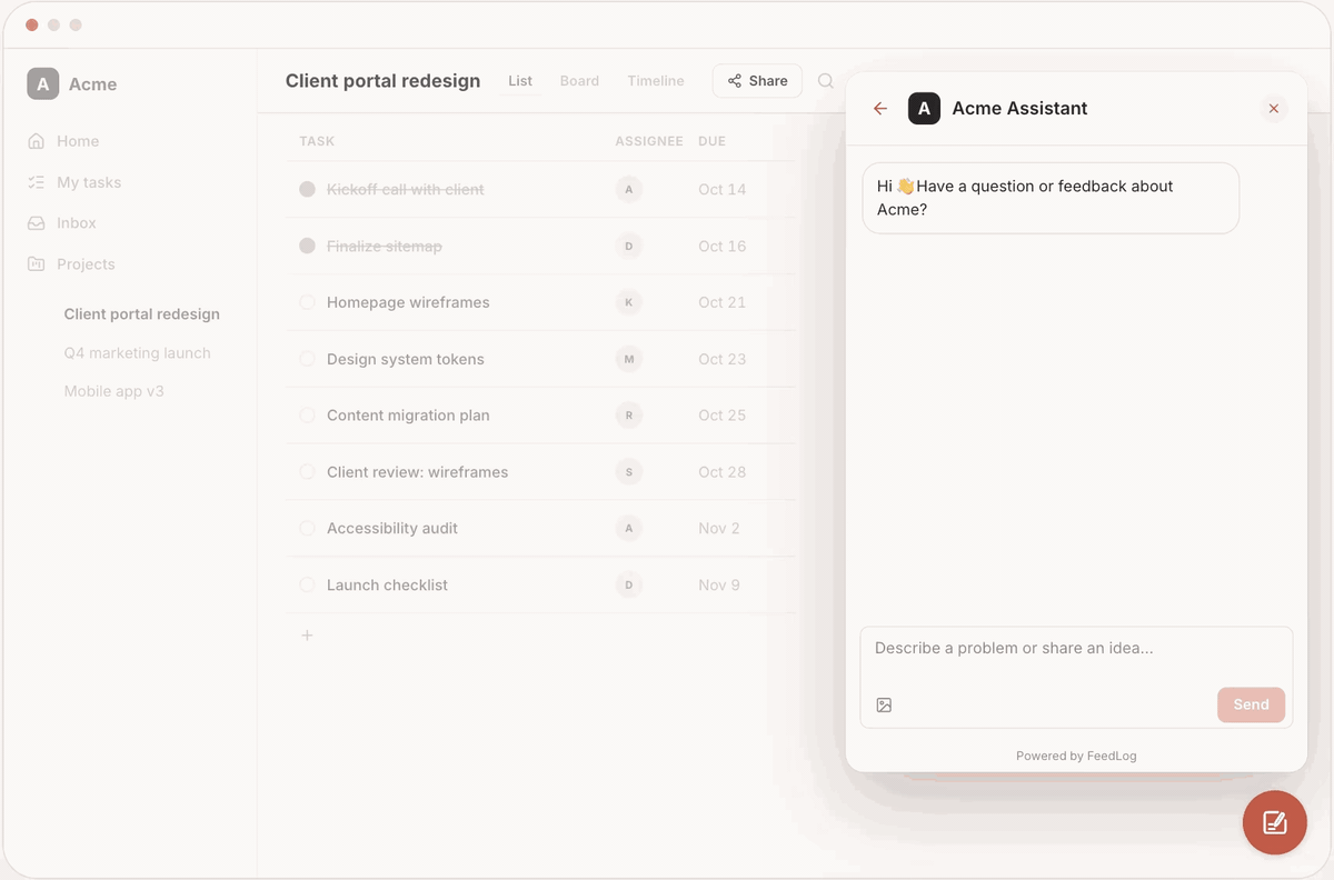 FeedLog Widget inside a product