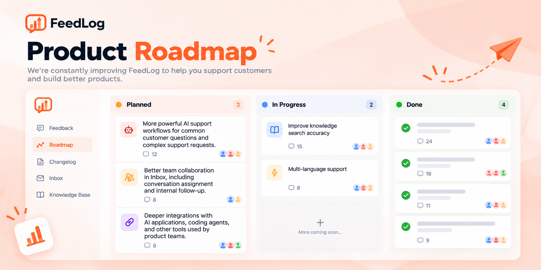 FeedLog product roadmap board